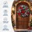 Couronne de Noël floquée préilluminée de 61 cm (24 po) avec rennes rouges, 20 DEL à lumière chaude et 8 modes, ornements rouges et argentés pour porte d'entrée ou mur