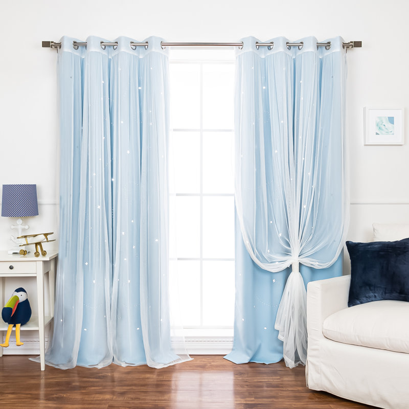 Rideau occultant en polyester, Bleu ciel