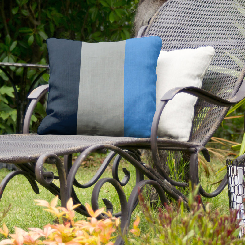 Striped Outdoor Reversible Throw Pillow, 16" x 16", Gray Accent