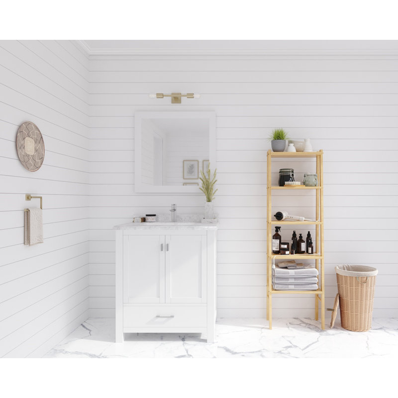 Ensemble de meuble-lavabo pour salle de bain simple 30 po Mariário, Marbre de Carrare blanc, Blanc