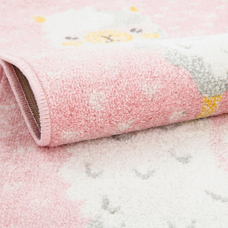 Rectangle Polka Dots Polypropylene Plastic Rug, Round 7'10", Pink