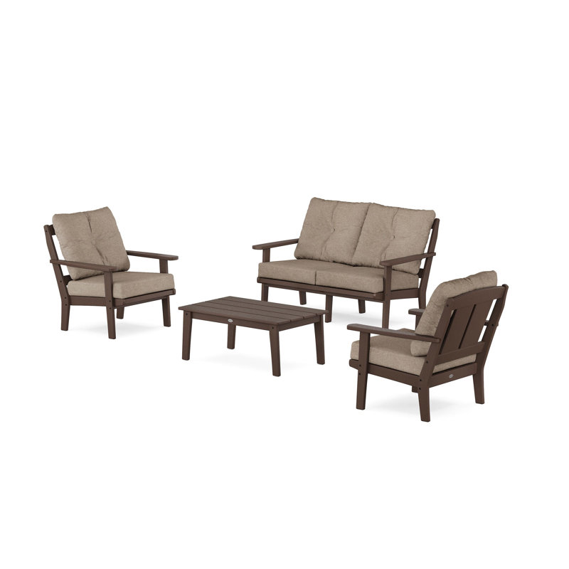 Mission 4 Piece Sofa Seating Group with Cushions, Mahogany, Spiced Brown Revolution®