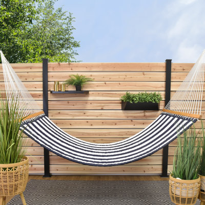 Vivere Tullis Double Reversible Sunbrella Fabric Spreader Bar Hammock (450 lb Capacity)