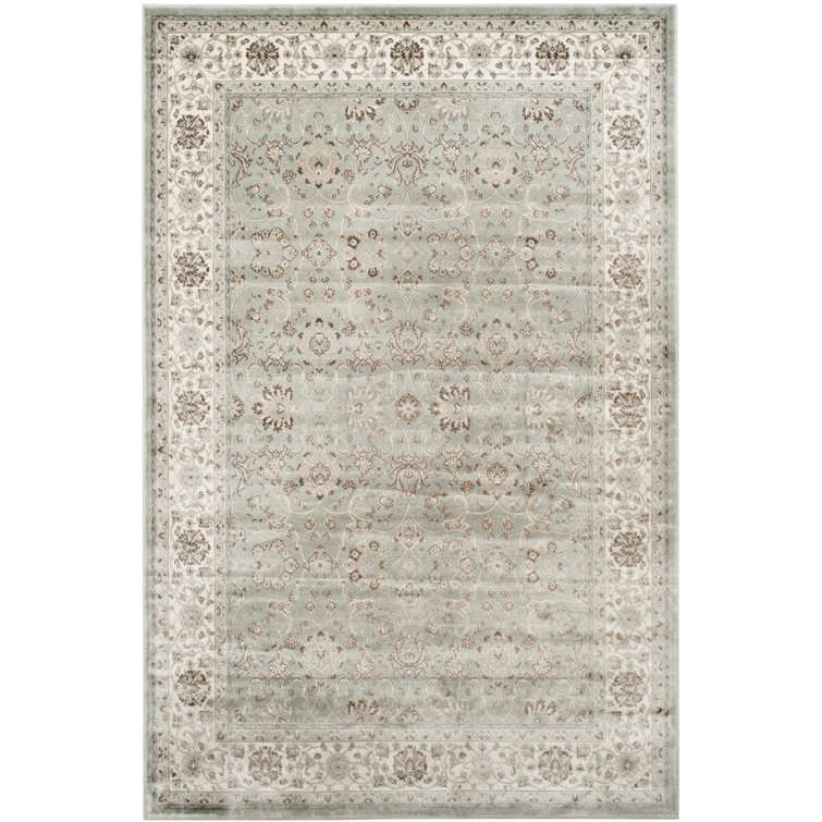 Setser Garden Viscose Oriental Rug in Silver/Cream