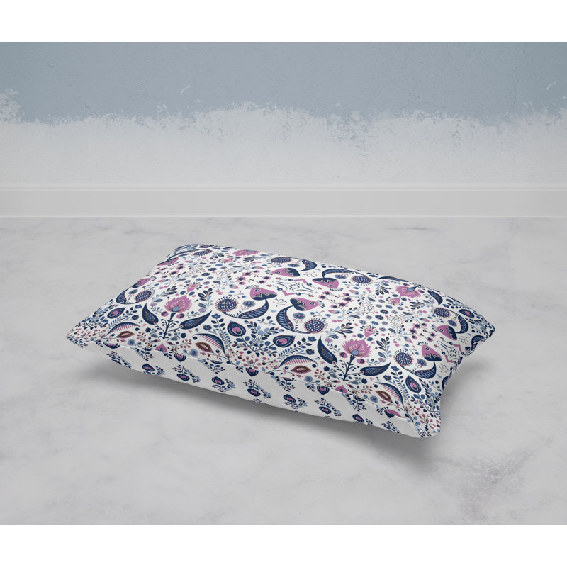 Flowering Meadows  Rectangular Throw Pillow, Blue/Pink
