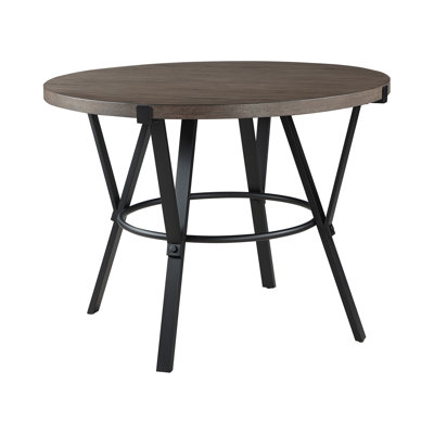 Brown Wood Finish Round Counter Height Table 1Pc Black Metal Frame Rustic Style Dining Kitchen Furniture