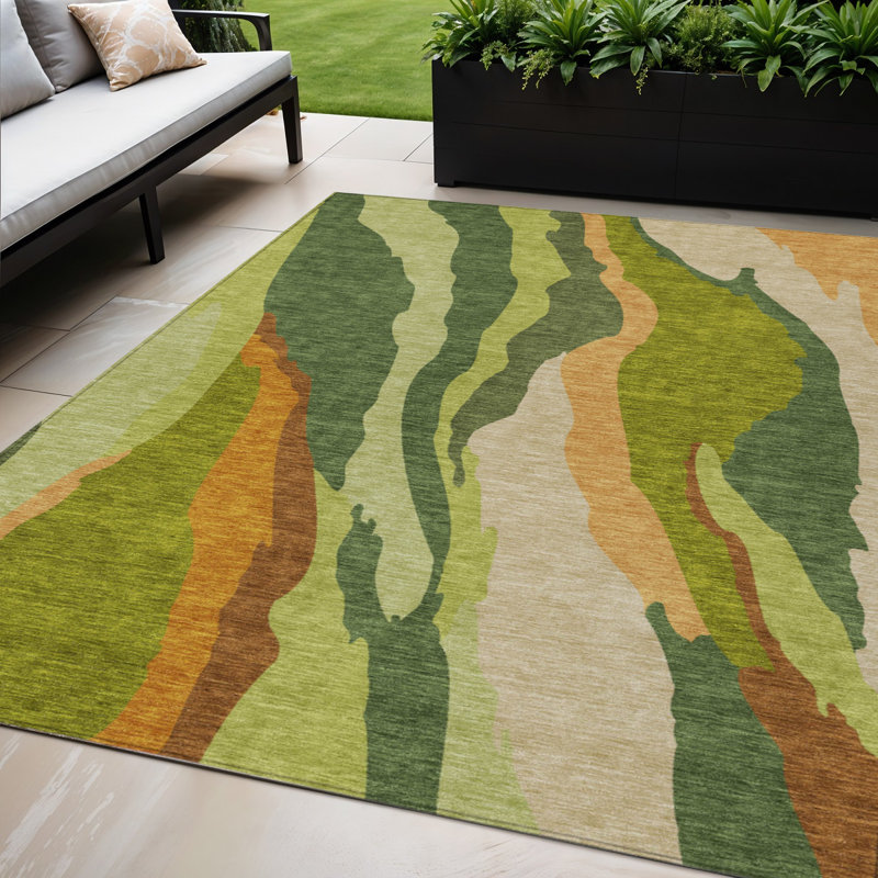 Tapis intérieur lavable abstrait vert 5 pi x 8 pi