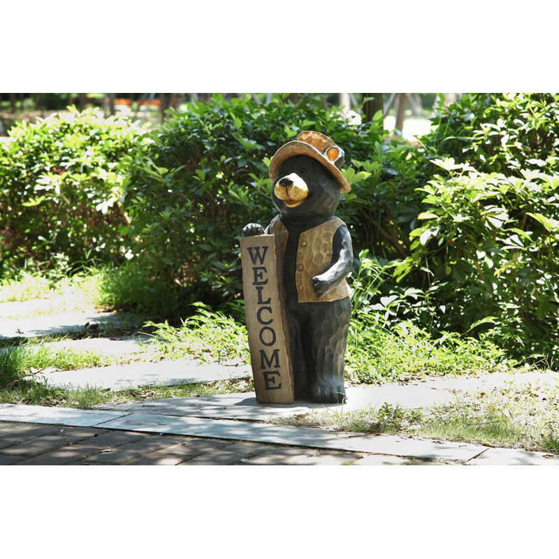 Bear Standing with Welcome Sign Statue