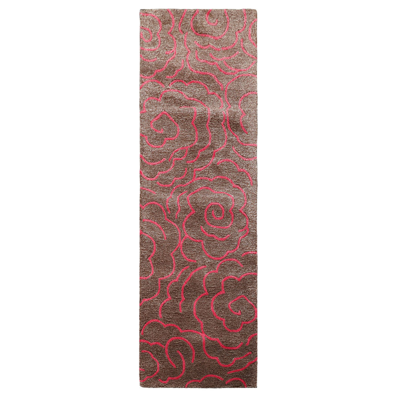 Tapis contemporain en laine multicolore touffeté à la main brun contemporain, Tapis de couloir 2 pi 6 po x 8 pi