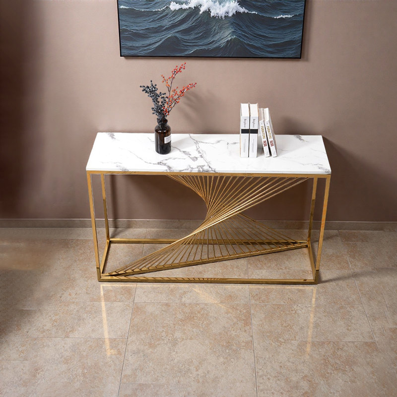 Console dorée sans taches dorées, Blanc / Gris, H 31,5 po x l 47,24 po x P 15,75 po