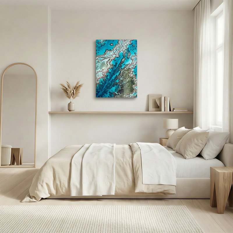 Art mural sur toile turquoise et rose, 30"H x 20"W