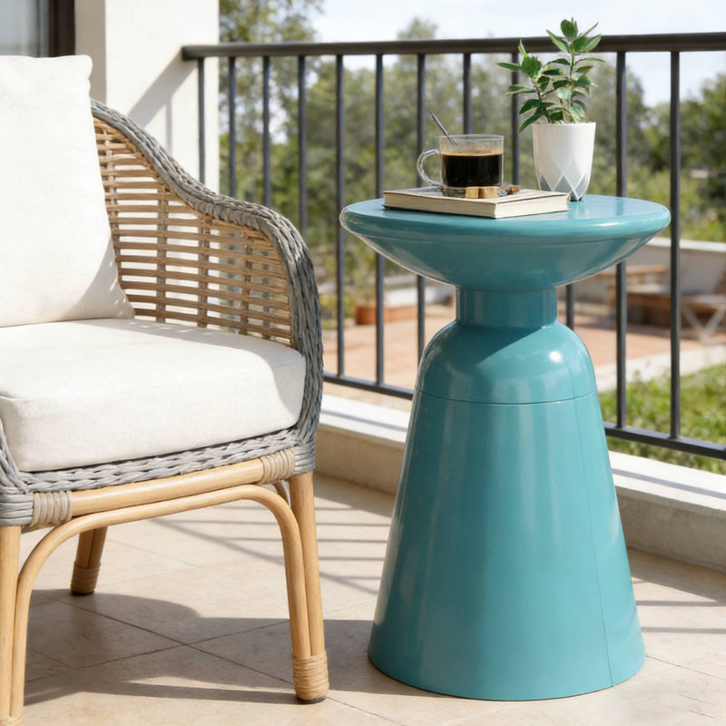 Grande table de bout d'extérieur adaptée aux besoins de présentation des plantes de patio et de jardin, Sarcelle