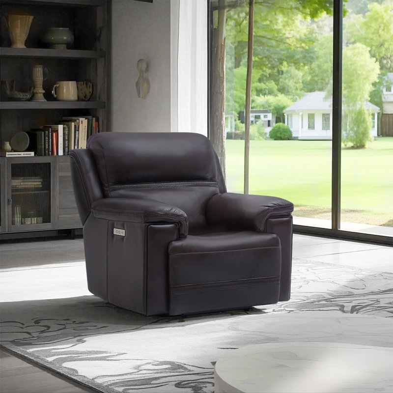 Fauteuil inclinable électrique en cuir véritable 44 po avec gravité zéro et port USB intégré, Marron foncé