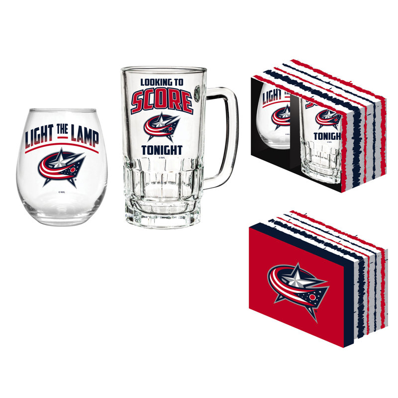 Ensemble-cadeau NHL Team Pint Glass and Wine, Blue Jackets de Columbus