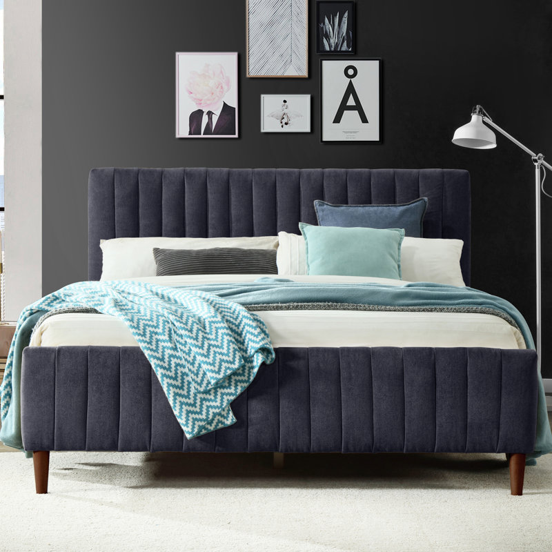 Lit plateforme tapissier Spencer Catisha, Bleu, Grand