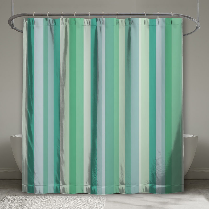 Rideau de douche à rayures - Motif décoratif de salle de bain minimaliste, H 93 po x l 70 po, Vert / rayures bleu sarcelle