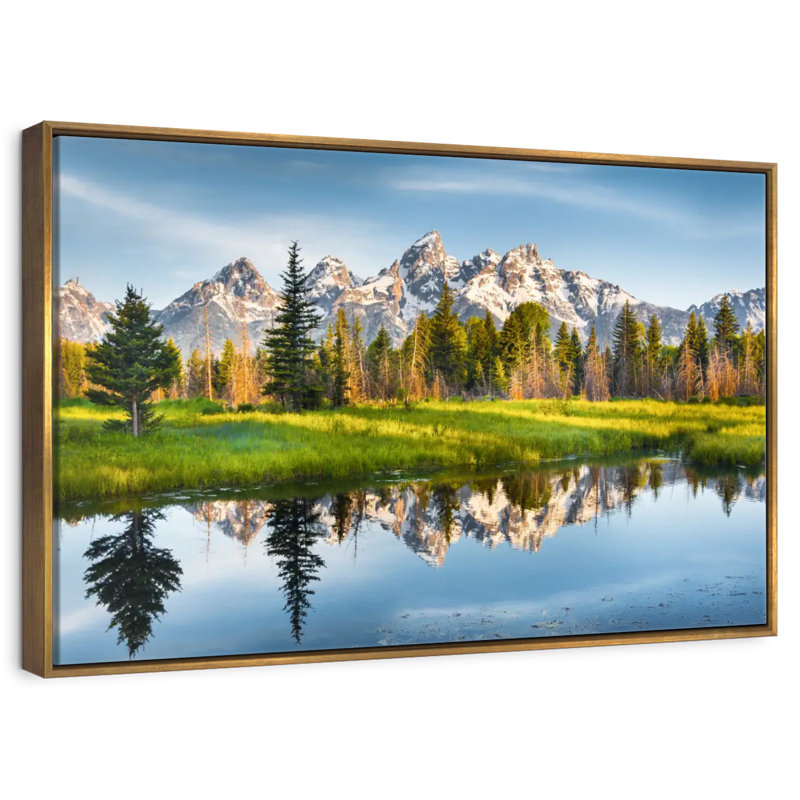 Grand Teton Reflection, 25" X 17", Floating Frame Gold