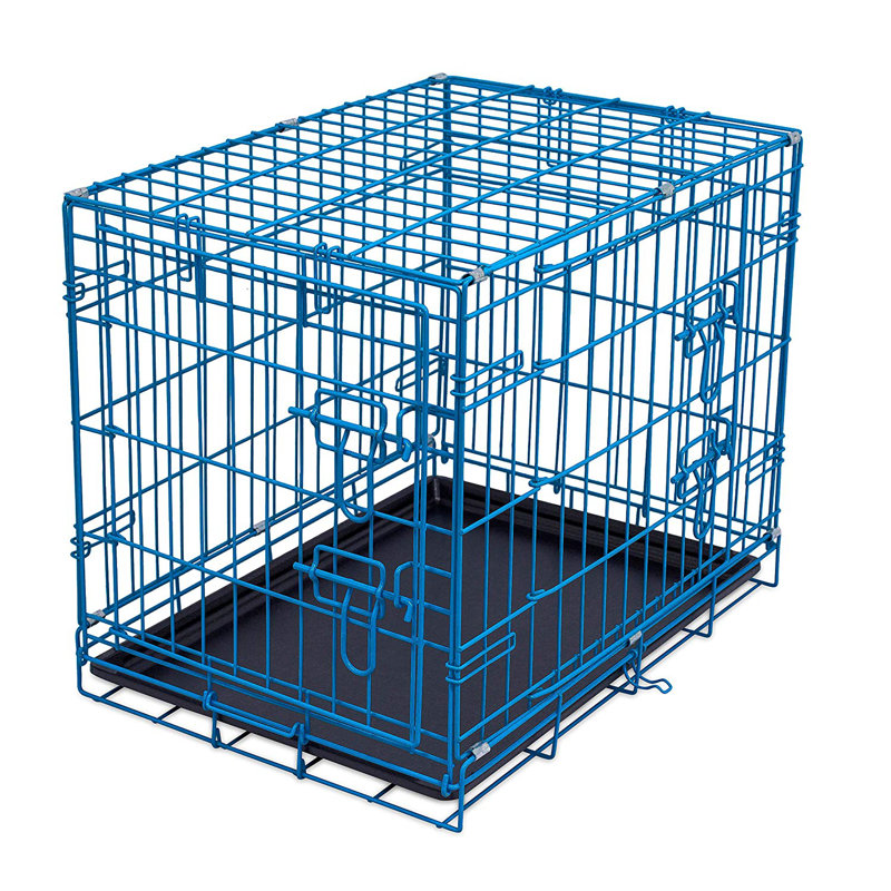Caisse moyenne pour chien en acier pliable, Petit (H 19,5 po x l 17 po x P 24 po), bleu
