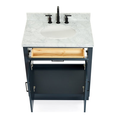 Tidworth 30'' Solid Wood Single Bathroom Vanity with 1.5'' Carrara Marble Top
