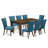 9 Piece Dining Set Includes a Rectangle Rustic Wood Dining Room Table and 8 Blue Color Linen Fabric Upholstered Parson Chairs, Distressed Jacobean-467368633-467390105-467390107