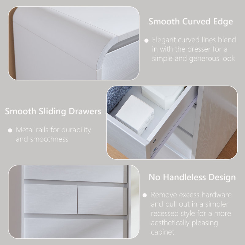  55" Tall Modern 7 Drawers Dresser for Bedroom, Dressers & Chest of Drawers w/Curved Profile Design, Wood Mid Century Vertical Storage Dressers