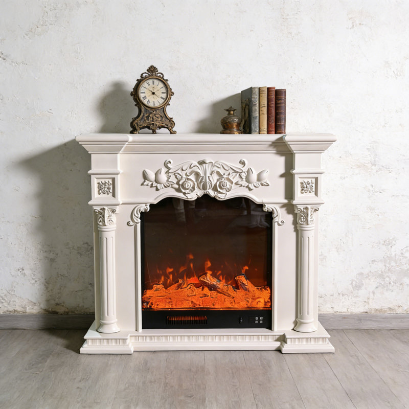 Solid Wood Electric Fireplace with Realistic Flame