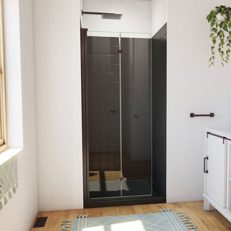 Aqua-Q Fold 32 W X 32 D X 76 H Frameless Square Shower Kit, Oil Rubbed Bronze, Black
