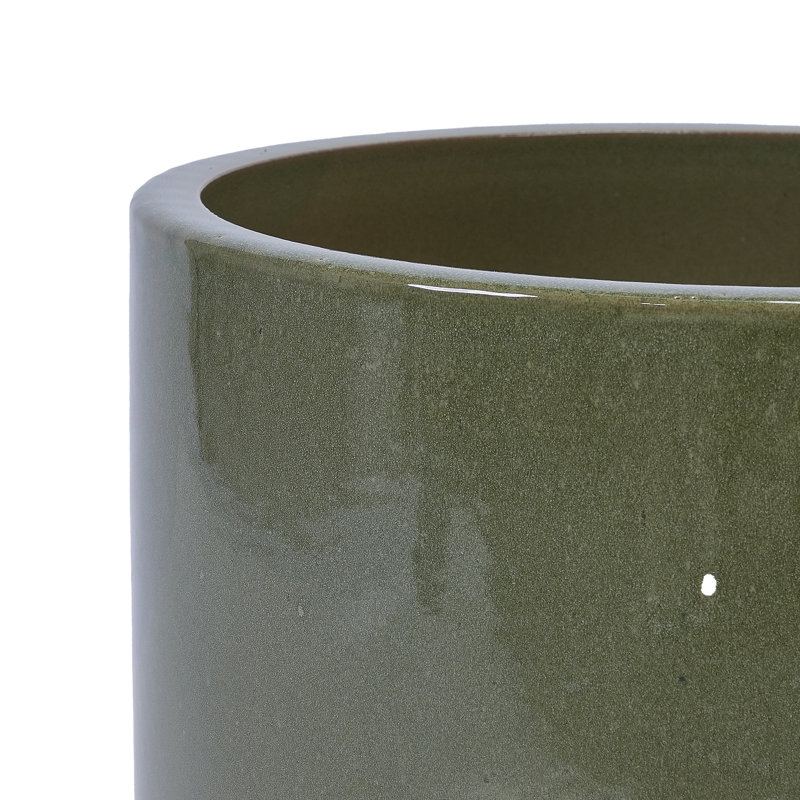 Ensemble de pots à fleurs en céramique émaillée à la main de 3, 15/12/9 po de diamètre, pour plantes grasses et escalier d'intérieur, argile poreuse respirante, vert terreux