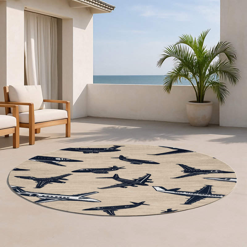 Tapis intérieur et extérieur beige Transport, Rond 5 pi