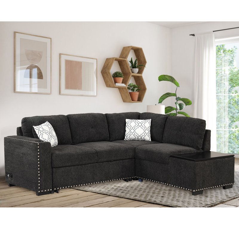 Kentin Upholstered 83.8'' Sleeper Sofa, Chenille Black