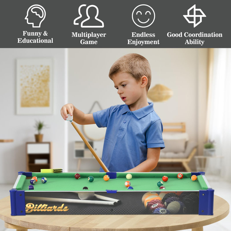 32" Removable Portable Mini Pool Table, Compact And Space Saving, With 2 Cues, 16 Balls, Triangle