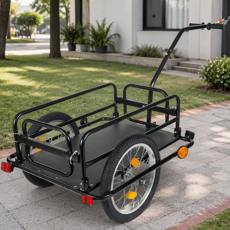 Remorque cargo pliable 2 en 1 de 82 kg (180 lb), cadre en acier au carbone avec roues de 40,6 cm (16 po) et bandes réfléchissantes, se replie en poussette.