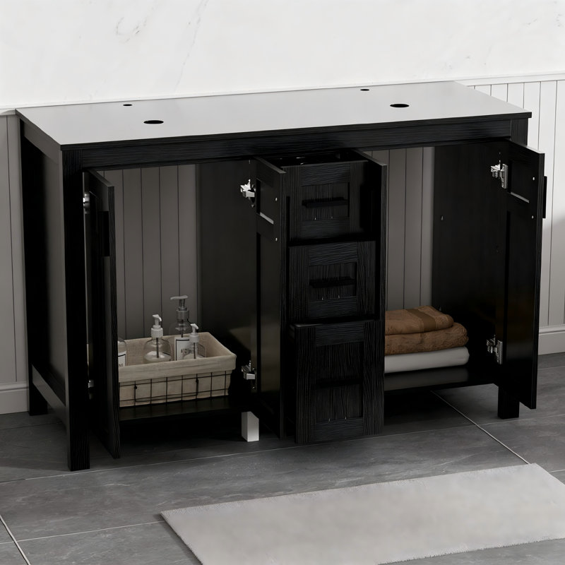 Meuble-lavabo double lavabo de 122 cm (48 po) seulement, lavabo et robinetterie non inclus, Black