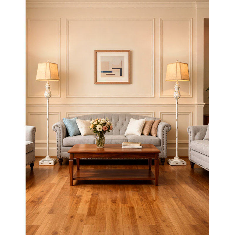 Lampe sur pied 64 po Farmhouse avec veilleuse, grande lampe rustique avec interrupteur rotatif pour le salon, la chambre à coucher, blanc