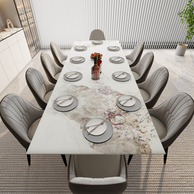63'' To 94.5” Extendable Sintered Stone Dining Table For 8-10 With Stainless Steel Base, Channel