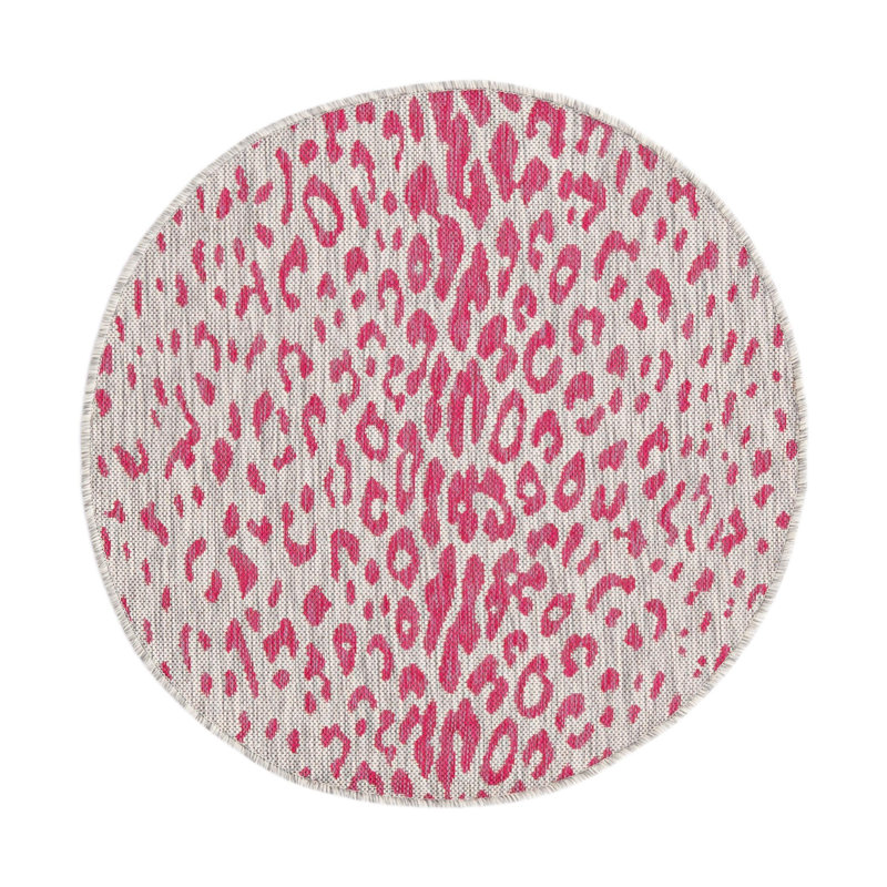 Tapis de safari d'extérieur rose et gris, Rond 3 pi