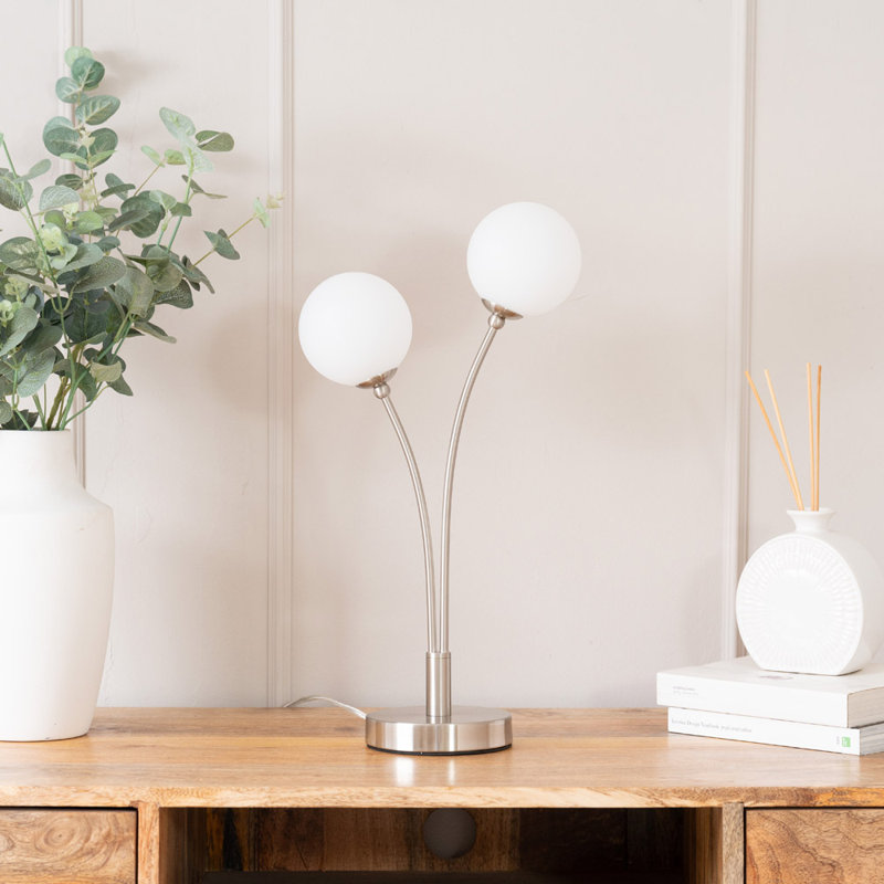 Velika 2 Arm Opaque Globe Table Lamp Light, Silver