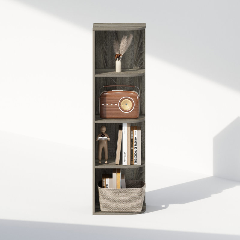 Reed Space Saving Corner Storage Display Shelf, Bookshelf, (4 Shelves) 41.4" H x 12.01" W x 9.3" D, French Oak