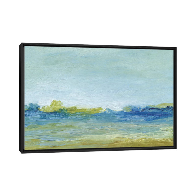 « the shore », reproduction sur toile, H 18 po x l 26 po x P 1,5 po, Toile avec cadre noir, Pas de tapis