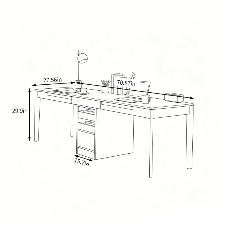 Simple Solid Wood Cherry Rectangle Desk, 29.9" H x 70.87" W x 27.56" D