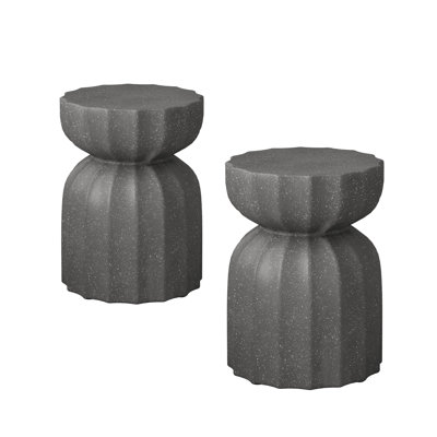 Modern 2-Piece Round Outdoor and Indoor Waterproof Coffee and Side Table Set in Grey
