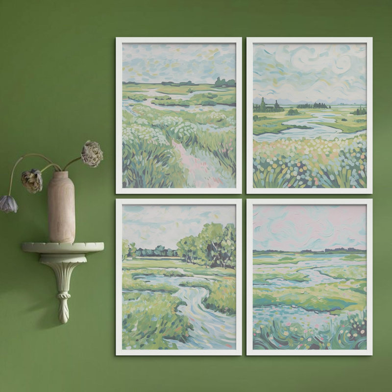 "Calming Landscape Paintings", impression sur toile 4 pièces, Blanc, H 10 po x l 8 po