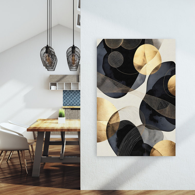 Golden Indigo Flow Abstract Contemporary Elegant Wall Art Print 1 Piece Wrapped Canvas Wall Art, 152.4cm H x 101.6cm W