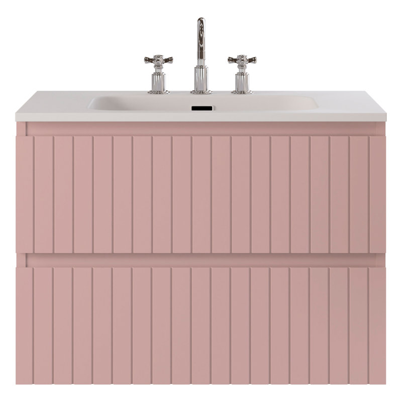 Meuble-lavabo simple flottant cannelé 30 po Atharv, Rose Pink, L 30 po