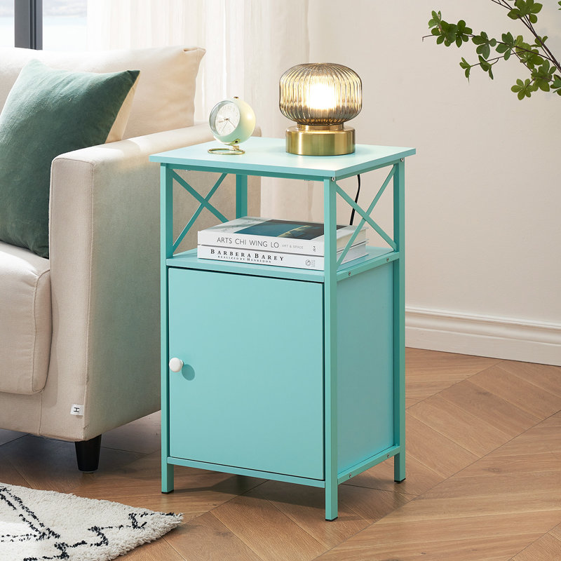 NS Wooden Bedside Table with Open Storage Shelf, Modern Nightstand for Bedroom, Living Room, Blue