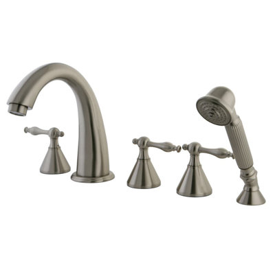 Kingston Brass Naples Three-Handle 5-Hole Deck Mount Roman Tub Faucet with Hand Shower