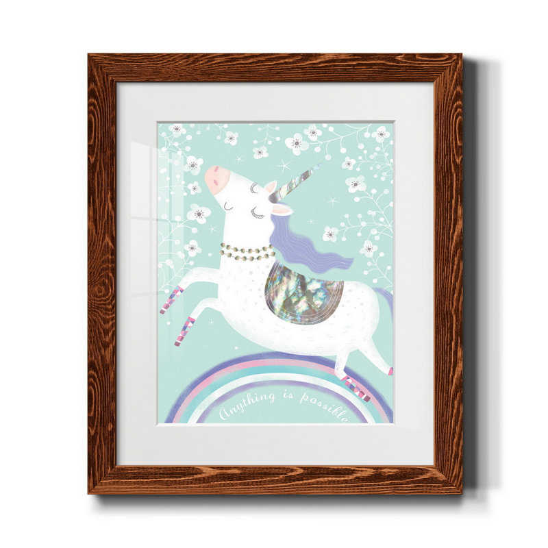 Rainbow Unicorn - Reproduction d'art graphique sur papier encadré, H 20 po x l 17 po x P 1,5 po, Érable encadré