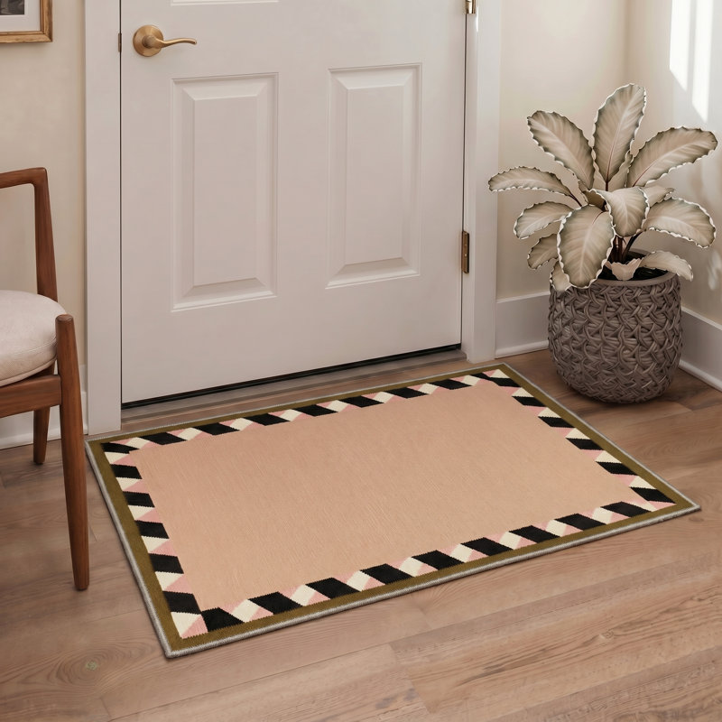Coady Vexa Modern Machine Washable Brown / Beige Indoor Area Rug with Non-Slip Backing, Round 5'