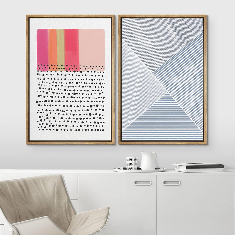 Abstrait aux blocs de couleurs vives avec des points de couleur foncée avec un motif de vagues bleues, Naturel