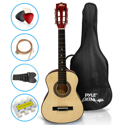 Pyle 30-Inch Beginner Acoustic Guitar Kit, 6-String Classical Style Travel Guitar For Kids And Adults - Includes String Set, Strap, Picks, Pitch Pipe,